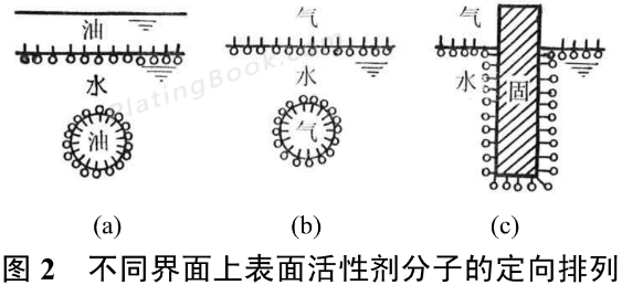 不同界面上表面活性剂分子的定向排列示意图