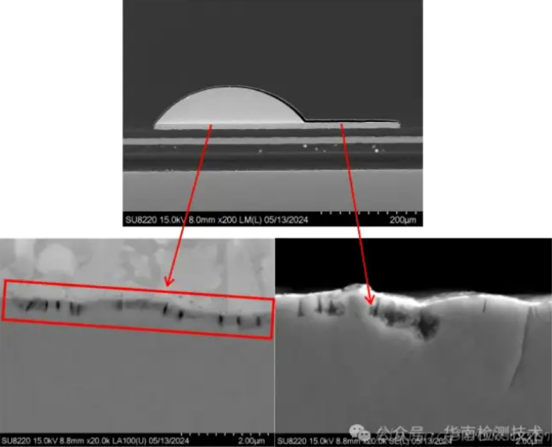 NG品拒焊Pad纵向切片图 NG品拒焊Pad纵向切片图